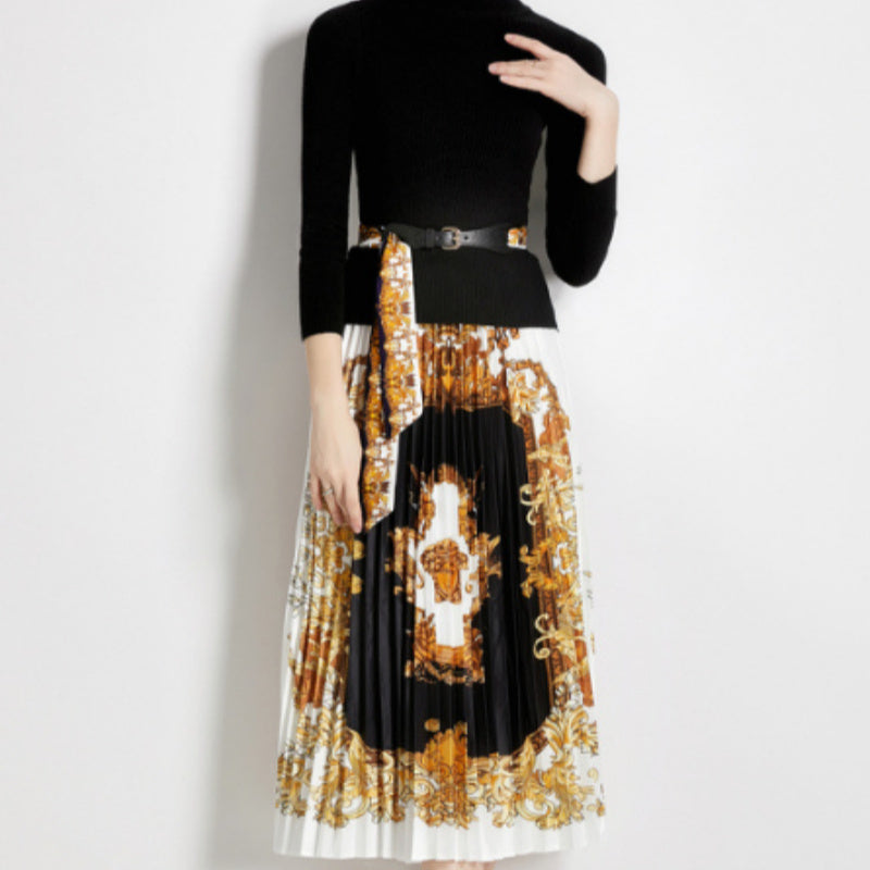 Fashion Women Stand Collar Slim-fit Knitwear Two-piece Set