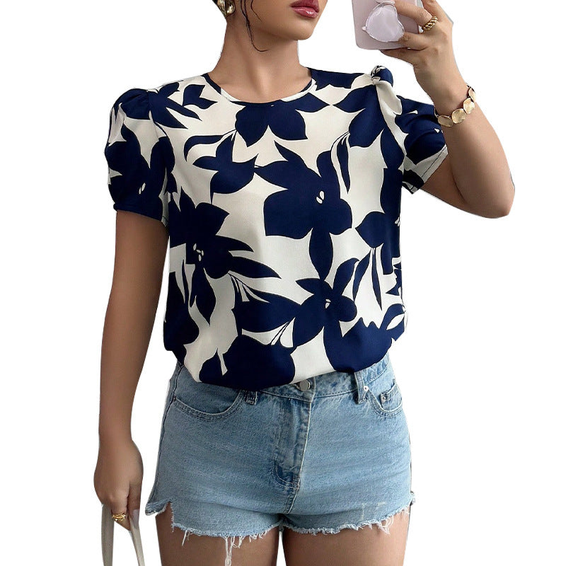 Women's Holiday Shirt Floral Pullover Short Sleeve