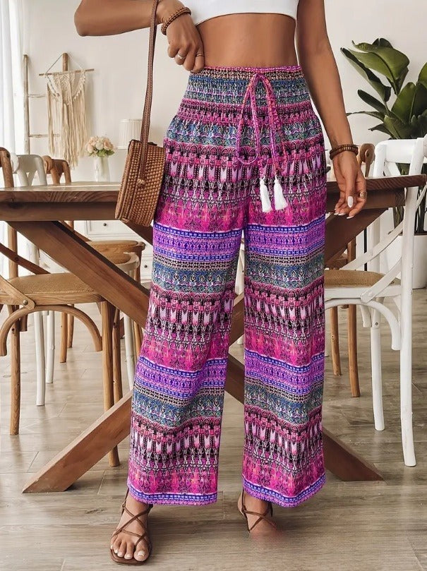 Women's Printed Wear Casual High Waist Elastic Trousers