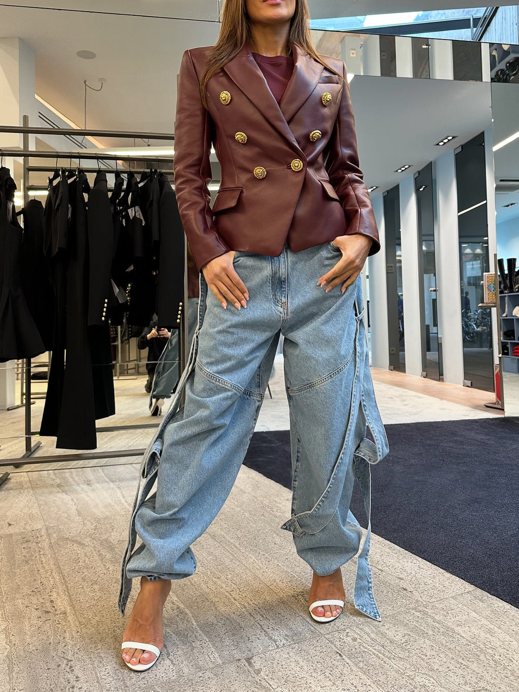 Light Blue Denim Wide-Leg Pants With Dramatic Flap Details And Oversized Fit