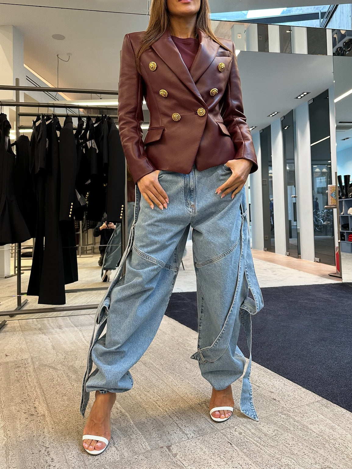 Light Blue Denim Wide-Leg Pants With Dramatic Flap Details And Oversized Fit