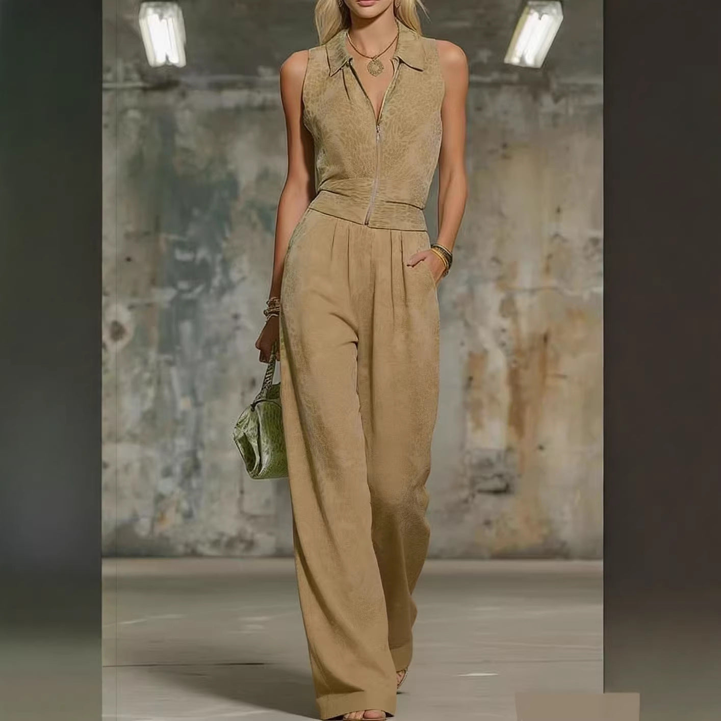 Printed Zip-up Sleeveless Jumpsuit