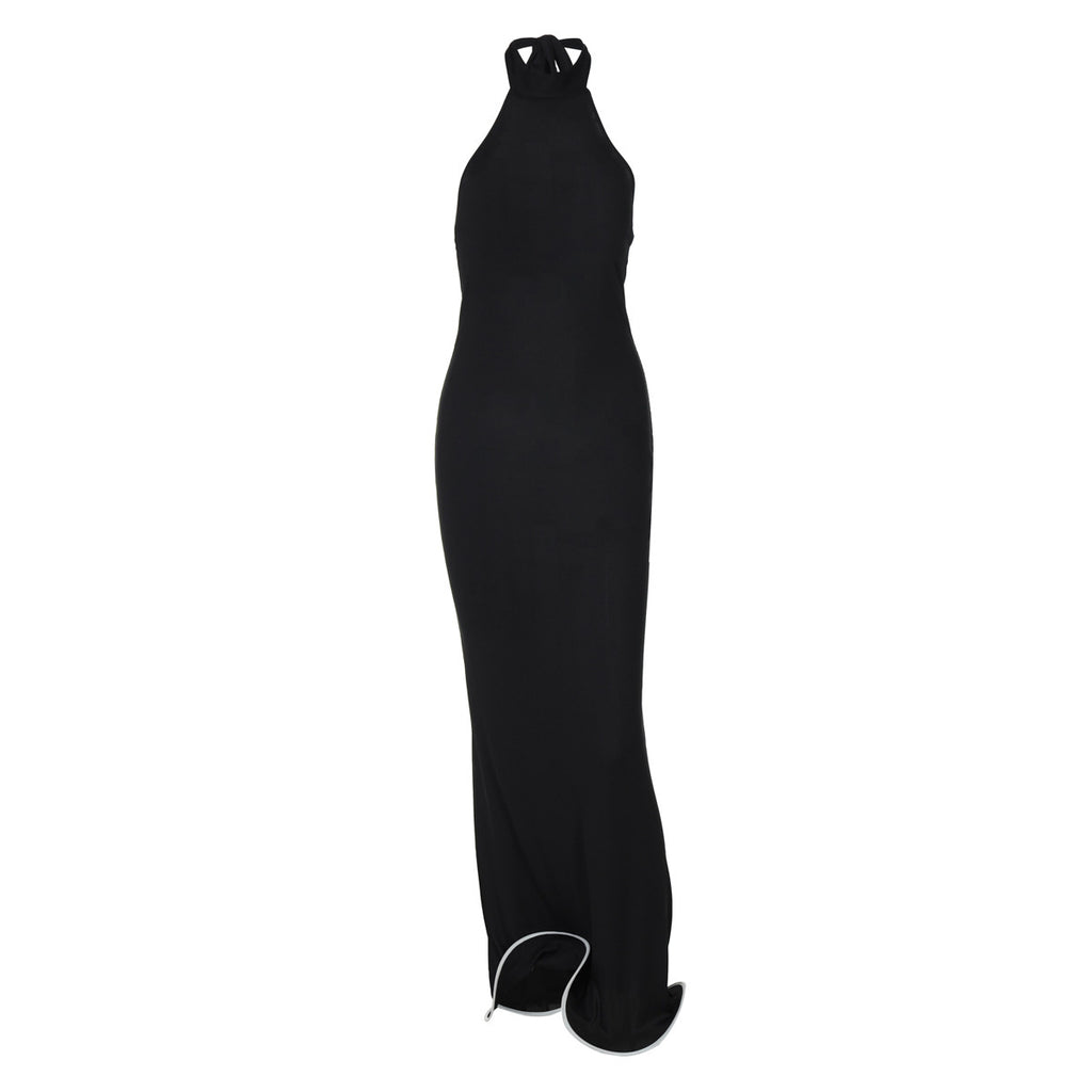 European And American Sexy Backless Elegance Sleeveless Halter Stringy Selvedge Dress