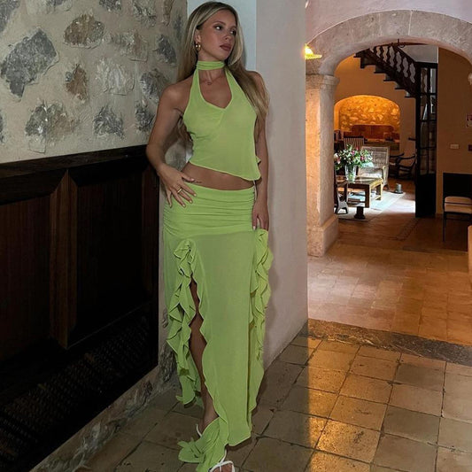 Summer Women's Cropped Vest Skirt Suit