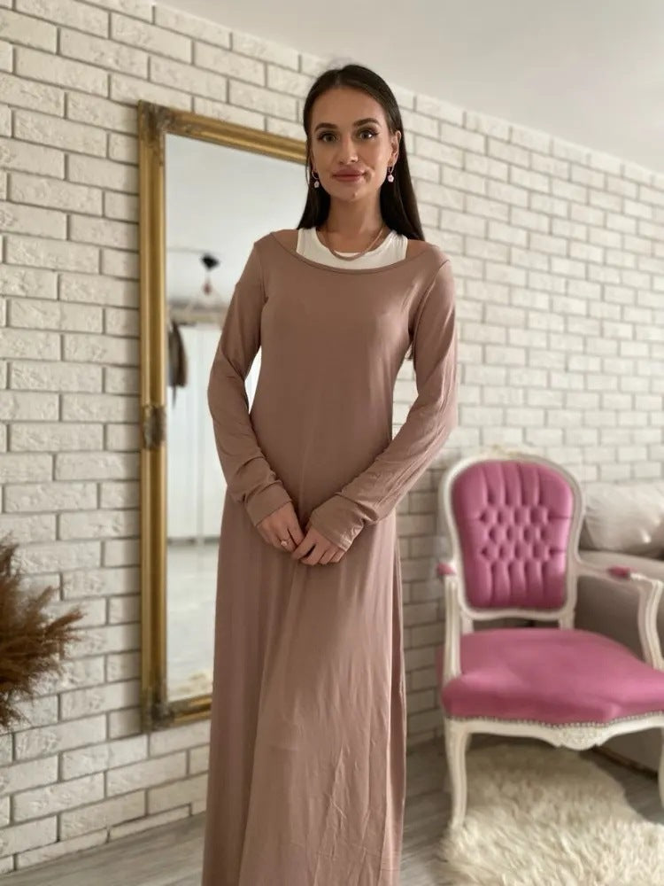 New Long Sleeve Stitching Fake Two-piece Vest Temperament Dress