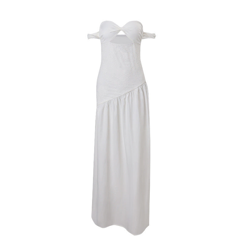 Pure Desire Style Tube Top Hollow-out Cinched Elegant White Dress