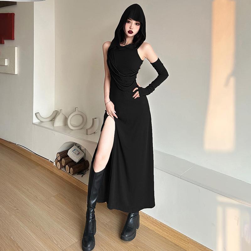 European And American Solid Color Sexy High Waist Hip Hooded Dress Women