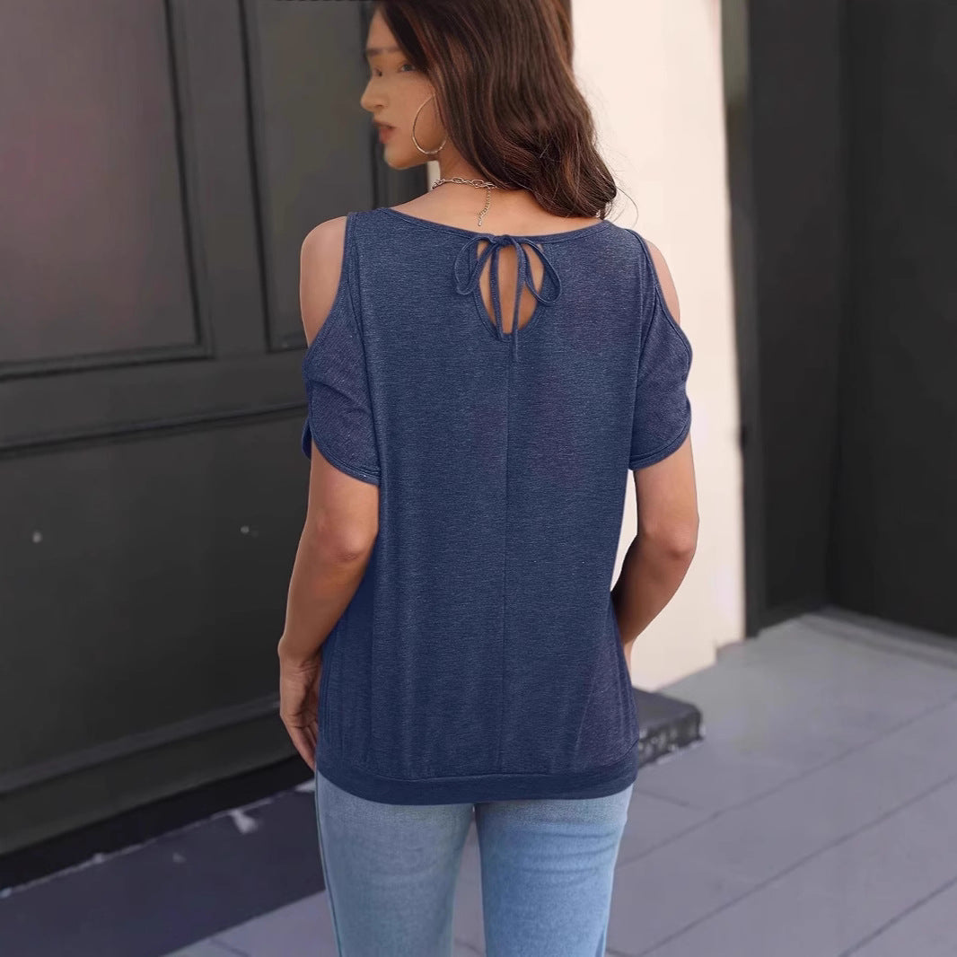 Relaxed-fit Casual Off-shoulder Crew-neck T-shirt