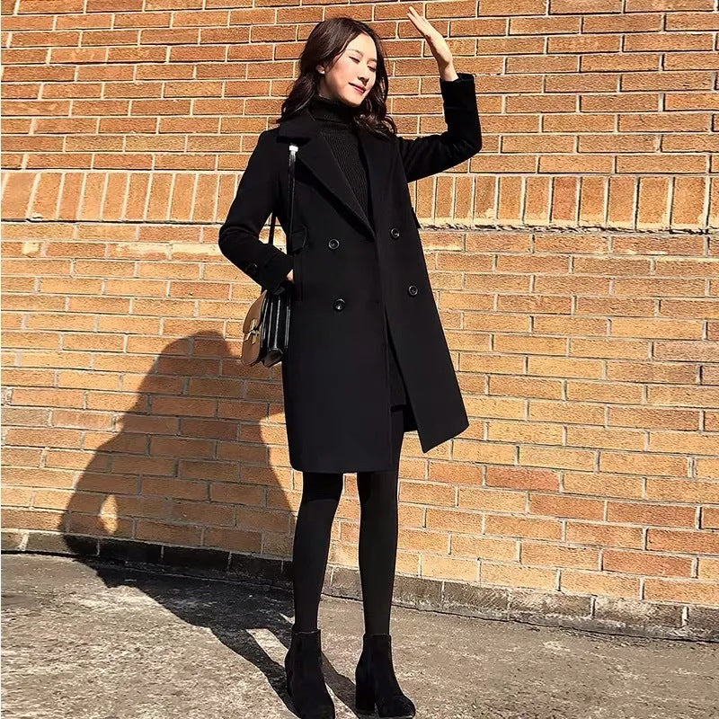 Trendy Black Chanel-style Wool Coat