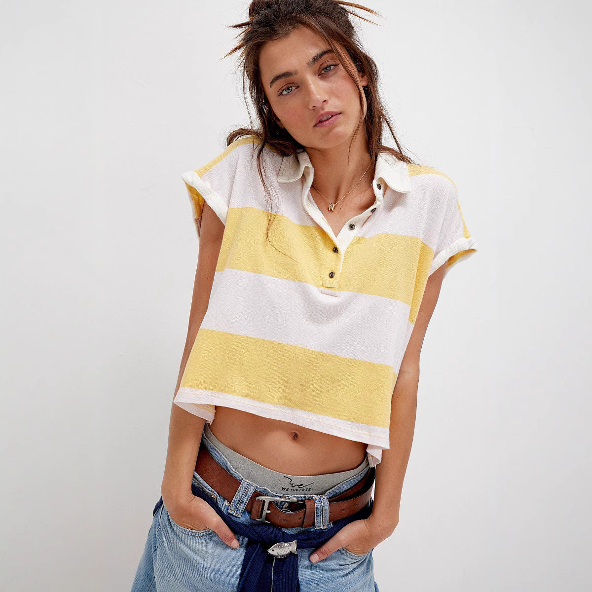 Womens Casual Striped Short-sleeve Loose T-shirt