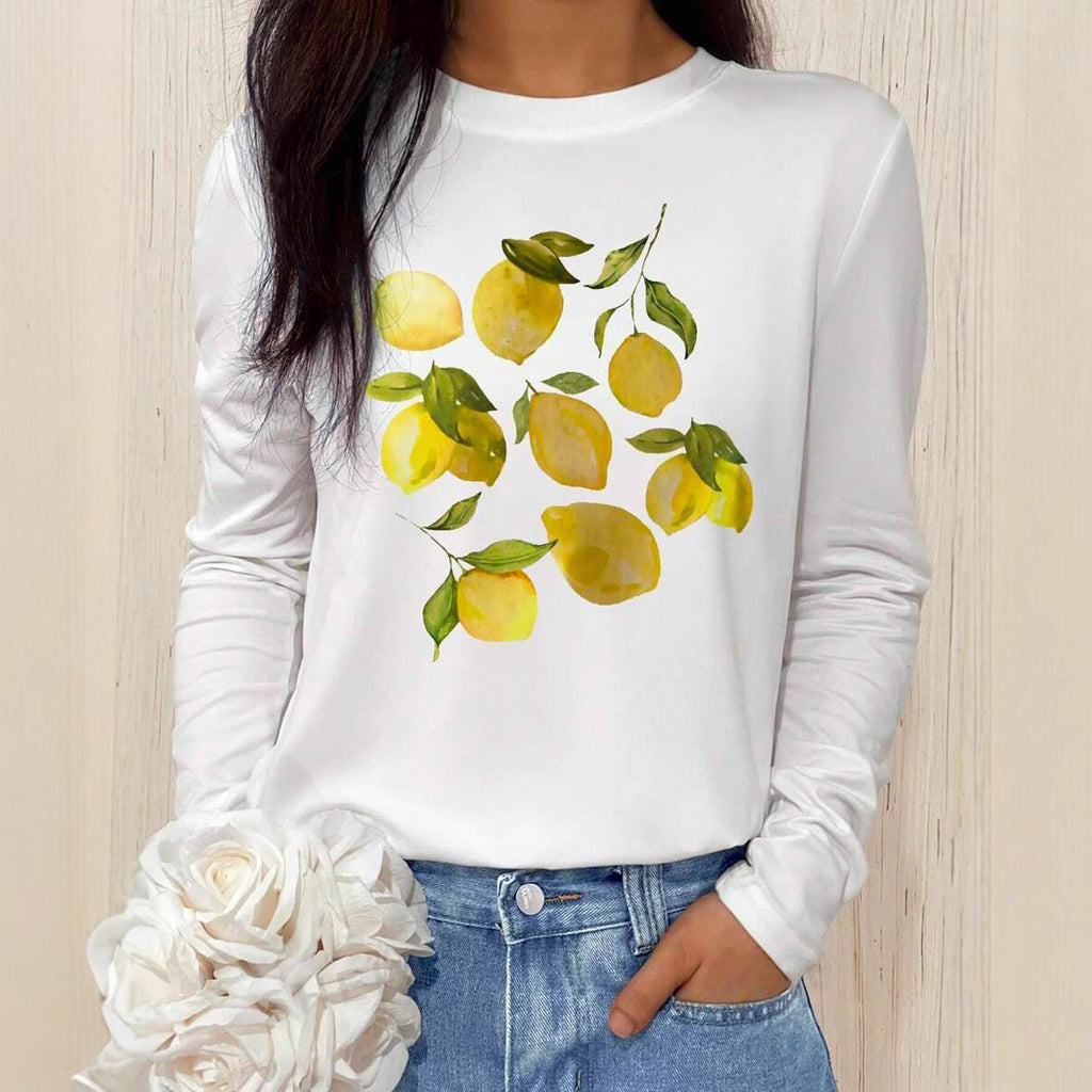 Positioning Printed Pattern Women's Long Sleeved Versatile Round Neck
