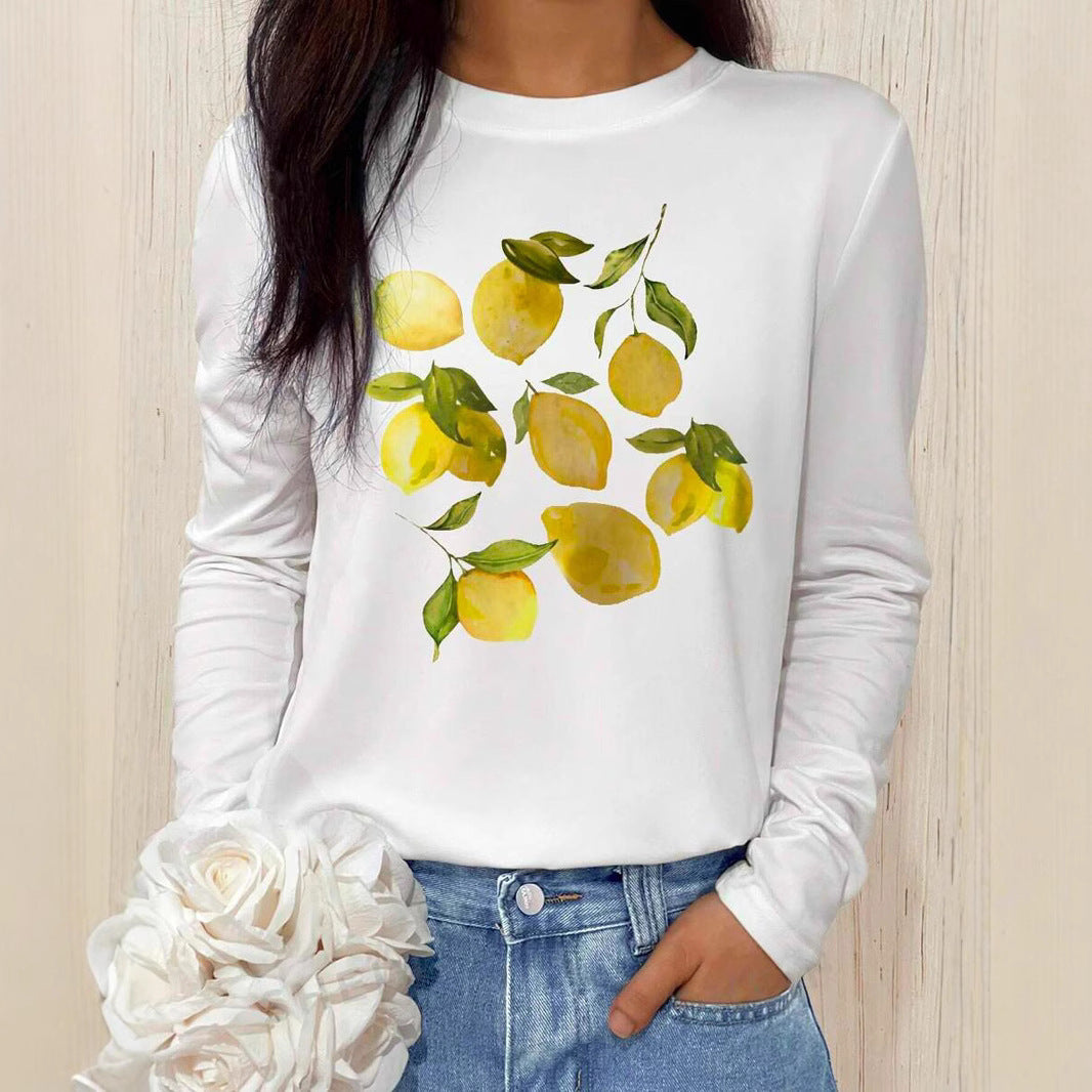Positioning Printed Pattern Women's Long Sleeved Versatile Round Neck