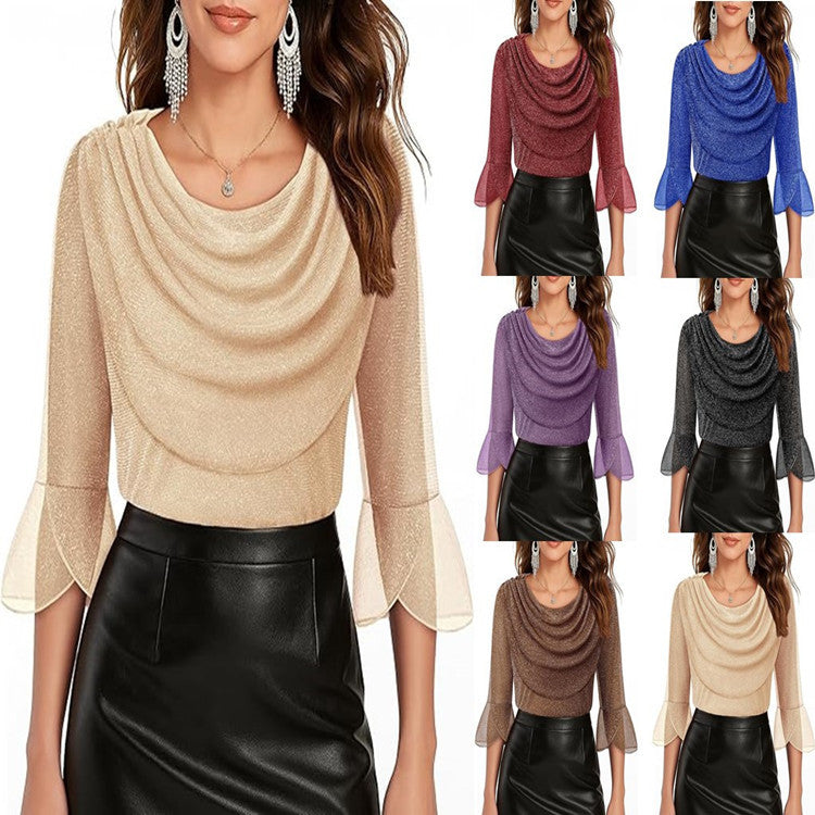 Womens Sophisticated Elegant Off-shoulder Mesh Blouse