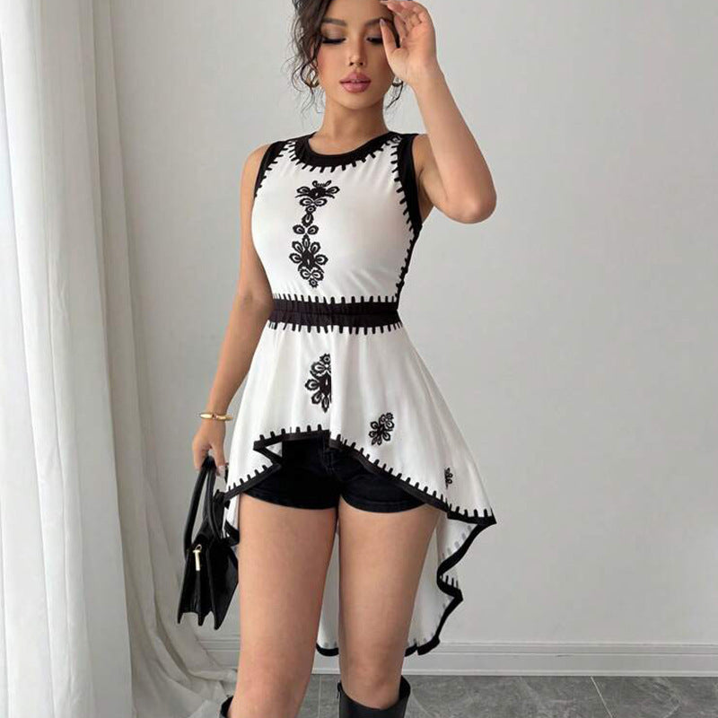 European And American Irregular Contrast Color Vest Dovetail Sleeveless Pullover Top Women's Clothing