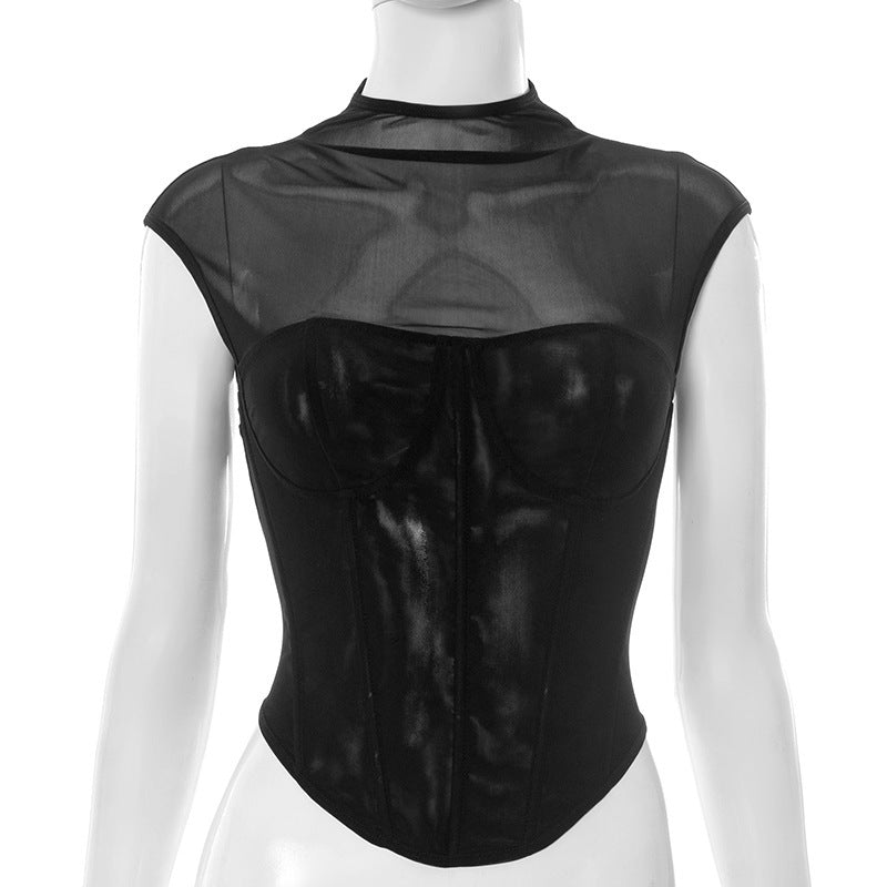 European And American Solid Color Voile Slim Fit Patchwork Vest T-shirt Women