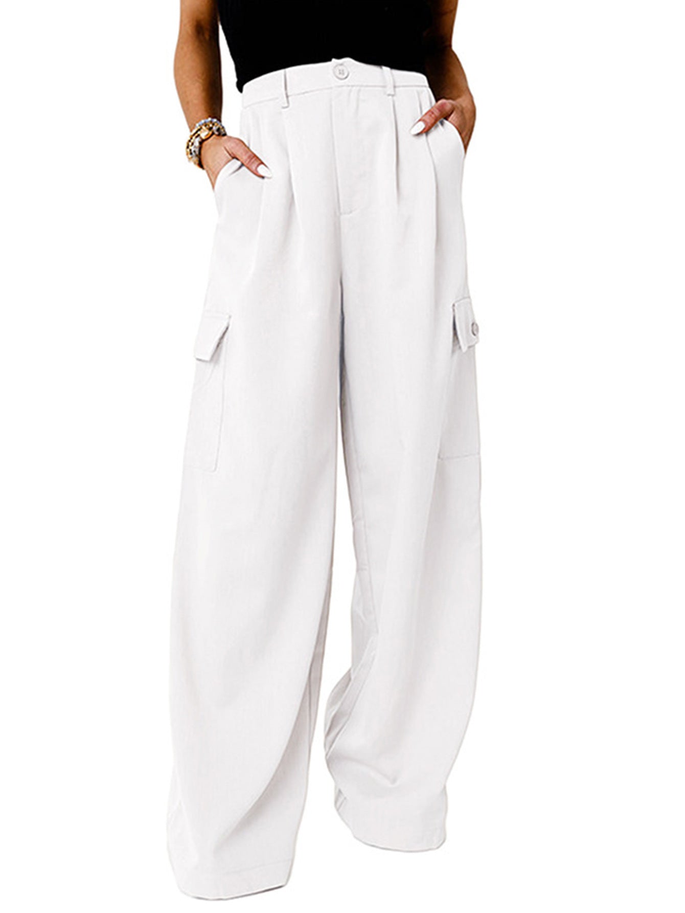 Fashion Loose Solid Color High Waist All-matching Casual Pants For Women