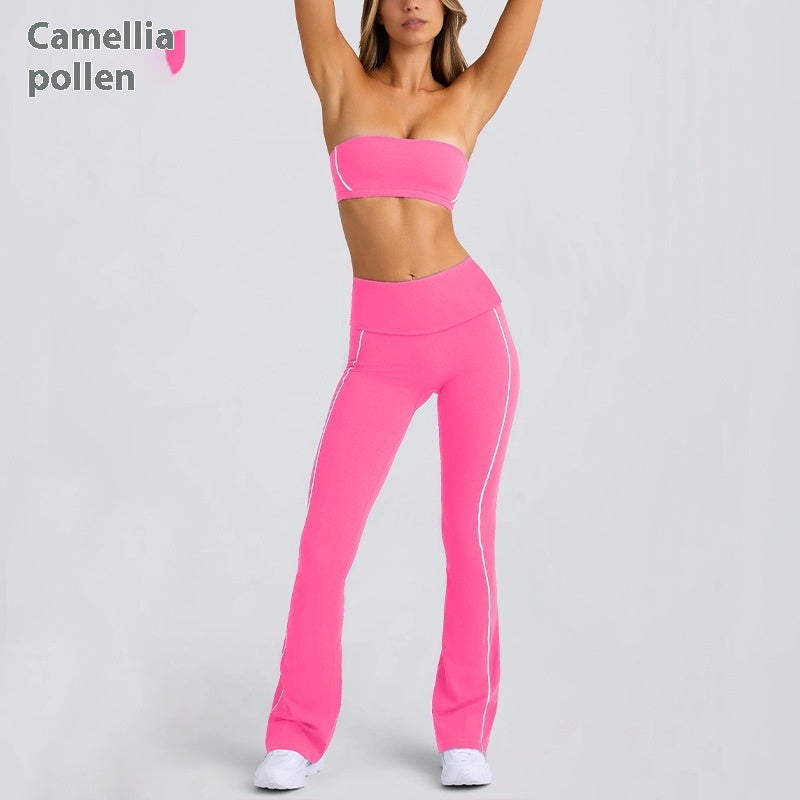 Yoga Clothes Autumn Strap Tube Top Nude Feel Bra Beauty Back Exercise Underwear Running Fitness Female Flared Pants Suit