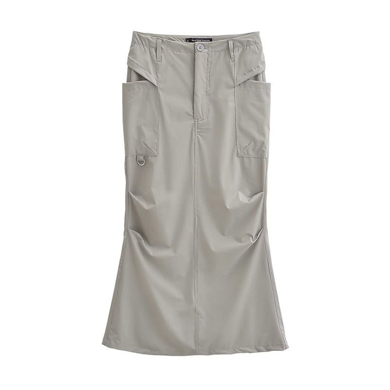 Hong Kong Style Retro Summer Solid Color High Waist Work Clothes Skirt For Women