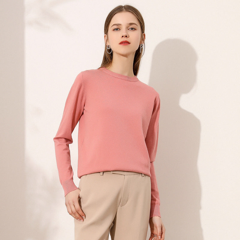 Lightweight Long-sleeve Crew-neck Wool Knit Sweater