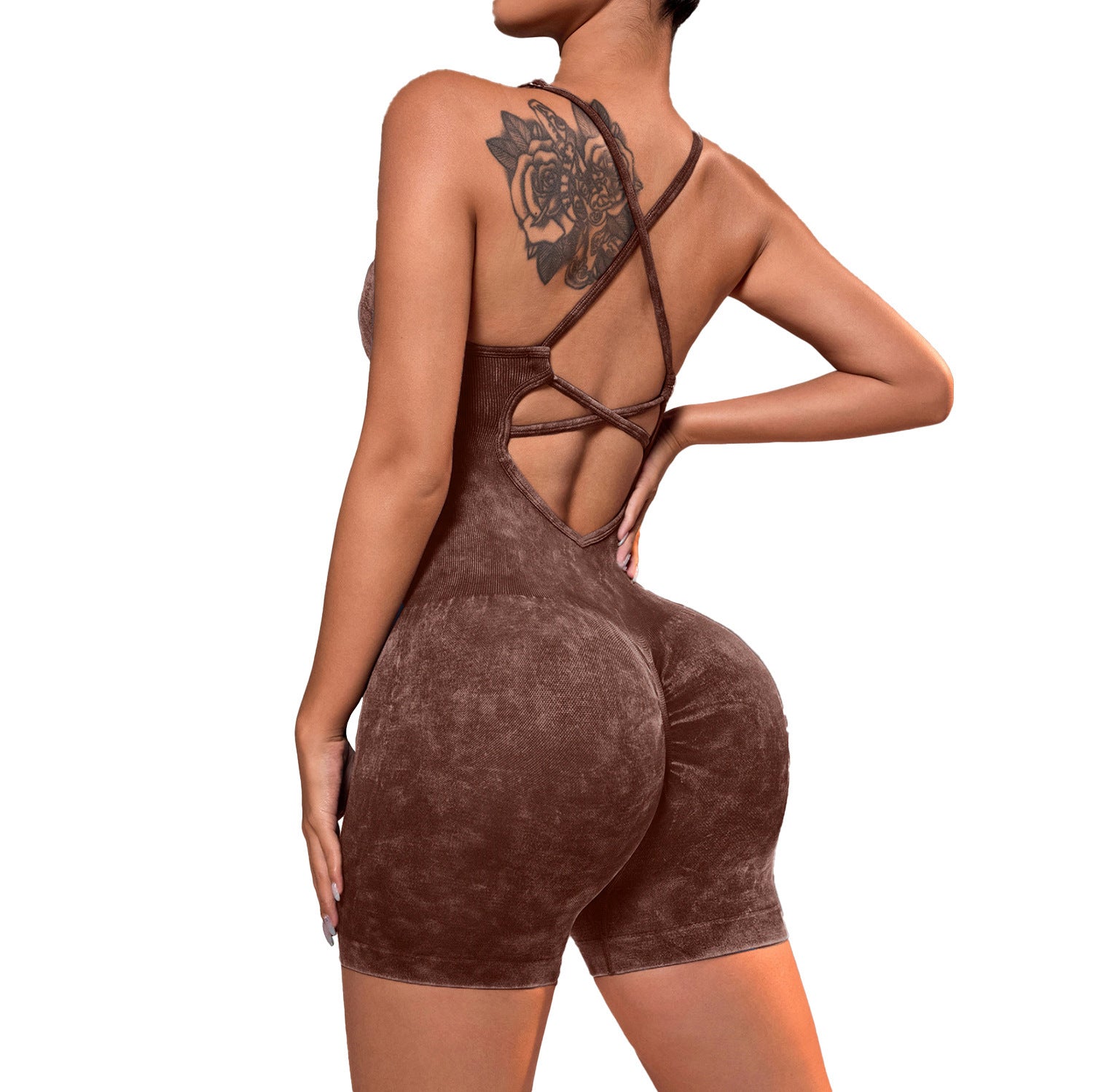 Seamless Sports Jumpsuit With Cross Exposed Back, Quick Drying, Sexy Suspender, Fitness Outerwear, Yoga Suit
