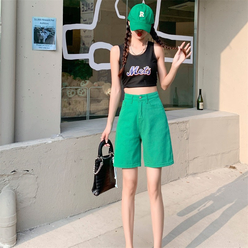 New Color High Waist Fifth Jeans Women Korean Style Straight