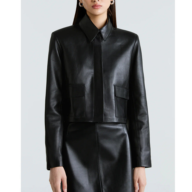 Biker-style Lapel Leather Jacket