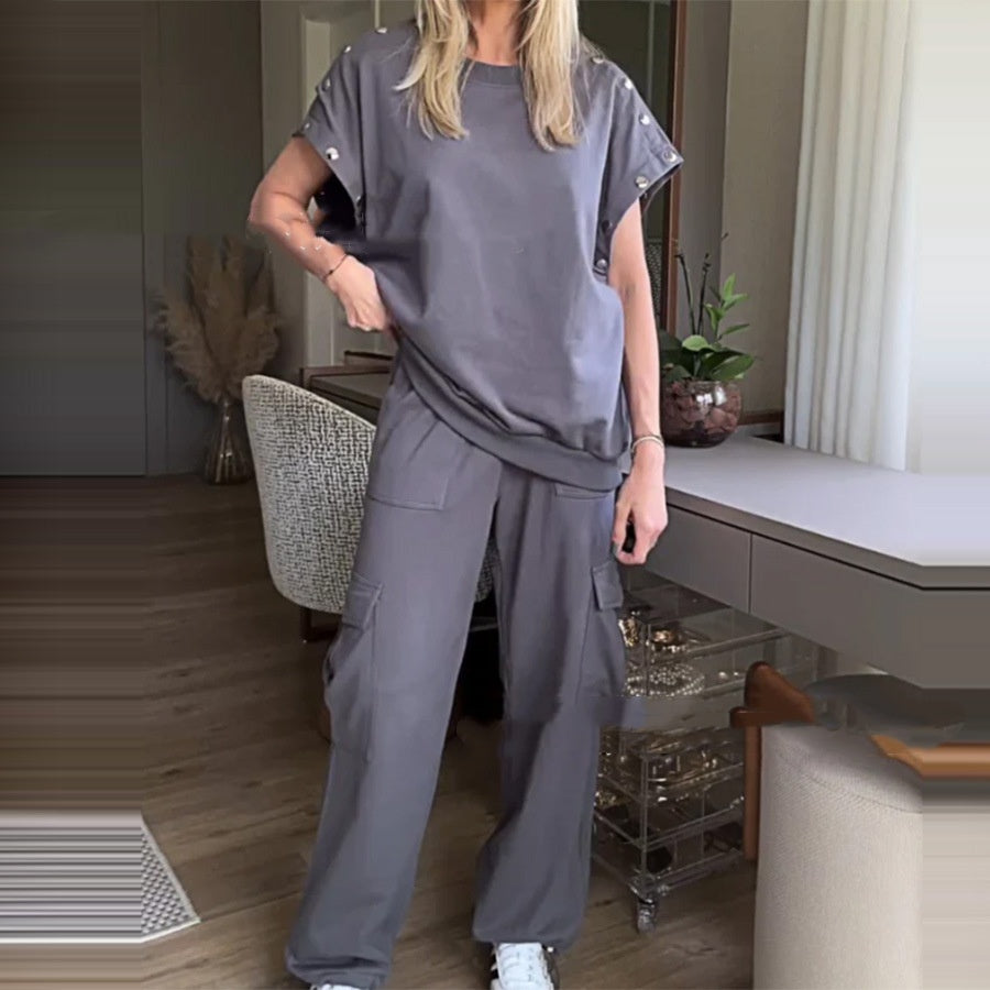 Loose Women's Wear Long Sleeve Top And Trousers Two-piece Set