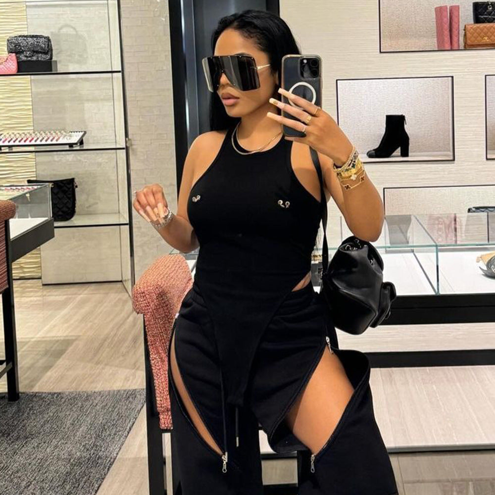 Women's Hot Girl Round Neck Hollow-out Crotch Three-dimensional Decoration One-piece Top