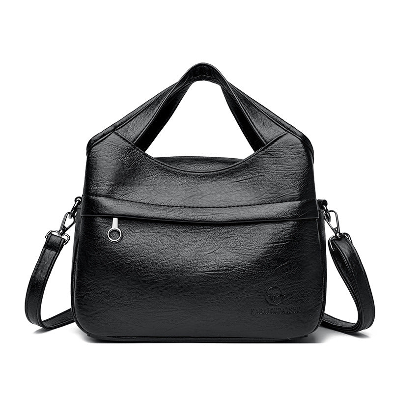 Retro-style Fashionable Patchwork-print Soft Leather Multi-compartment Tote Bag For Women