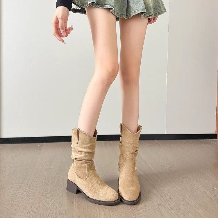 Women's Solid Color Versatile Chunky Heel Ankle Boots