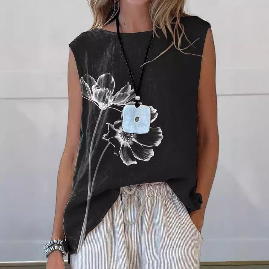 European And American Floral Cotton Linen Vest
