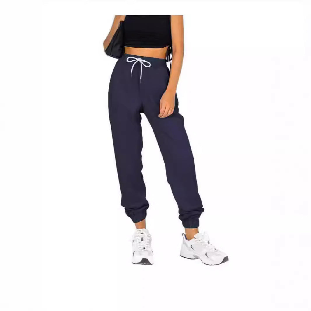 Women's Waist Belt Pocket High Waist Ankle-tied Solid Color Casual Pants
