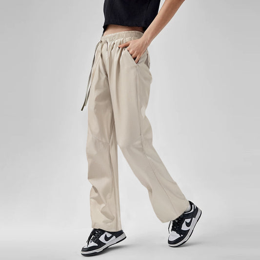 Women's Wide-leg Small Overalls Cool Rustling Pleated Drawstring Paratrooper Pants