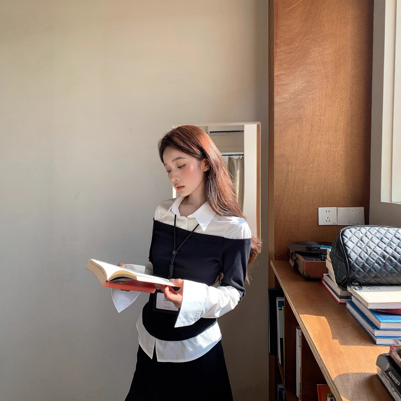 Women's Autumn Korean Slimming Fake Two-Piece Shirt