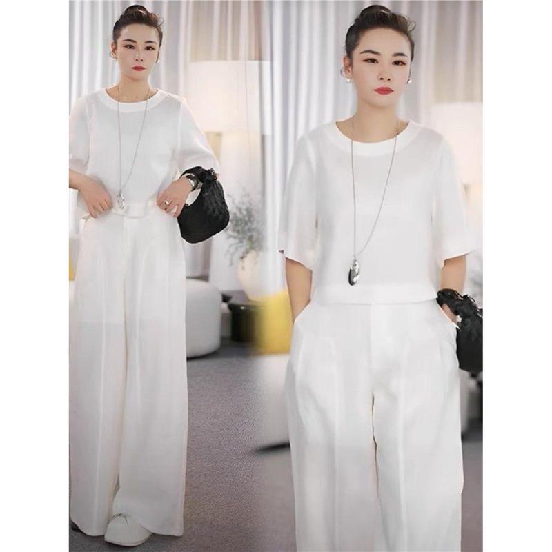 Women's Plus Size Loose Slimming High-end Temperament Wide Leg Pants Casual Two-piece Suit