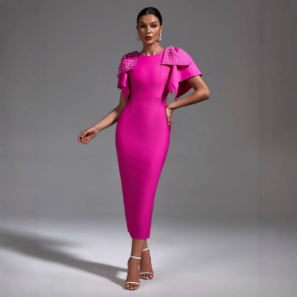 Double Shoulder Bow Slim Fit Dress