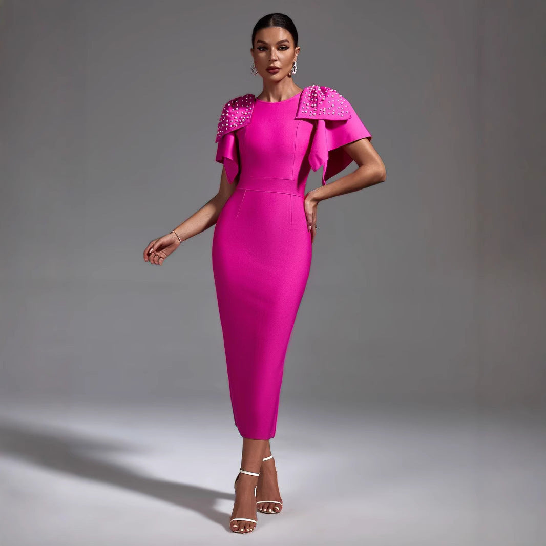 Double Shoulder Bow Slim Fit Dress