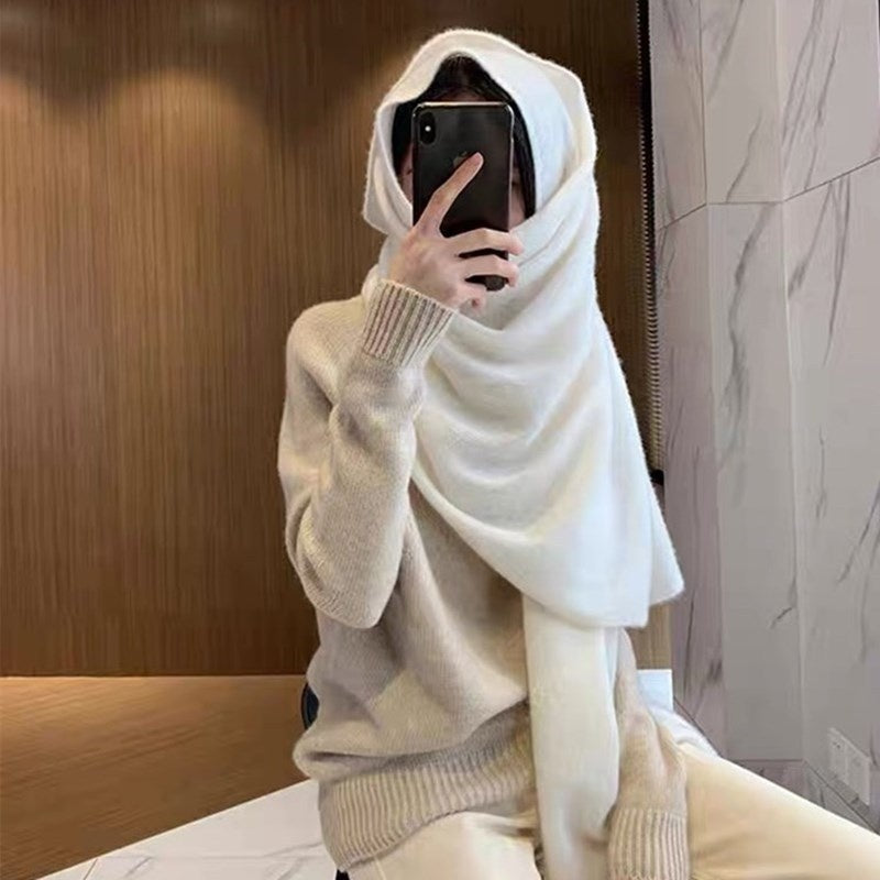 Pure Wool Scarf Relaxed And Slouchy Knitted Neck Warmer Solid-color Cashmere Shawl For Warmth And Neck Protection