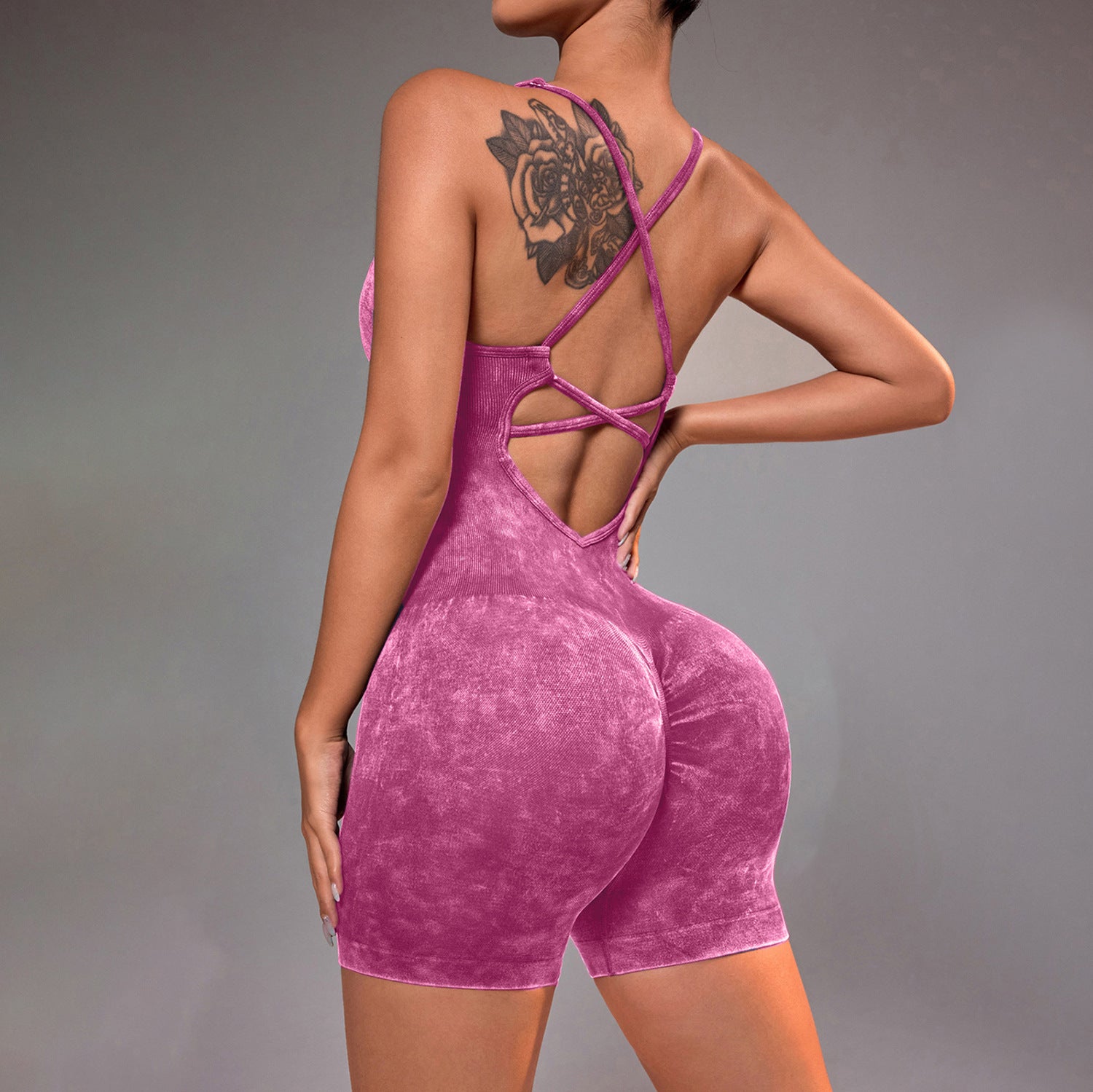 Seamless Sports Jumpsuit With Cross Exposed Back, Quick Drying, Sexy Suspender, Fitness Outerwear, Yoga Suit