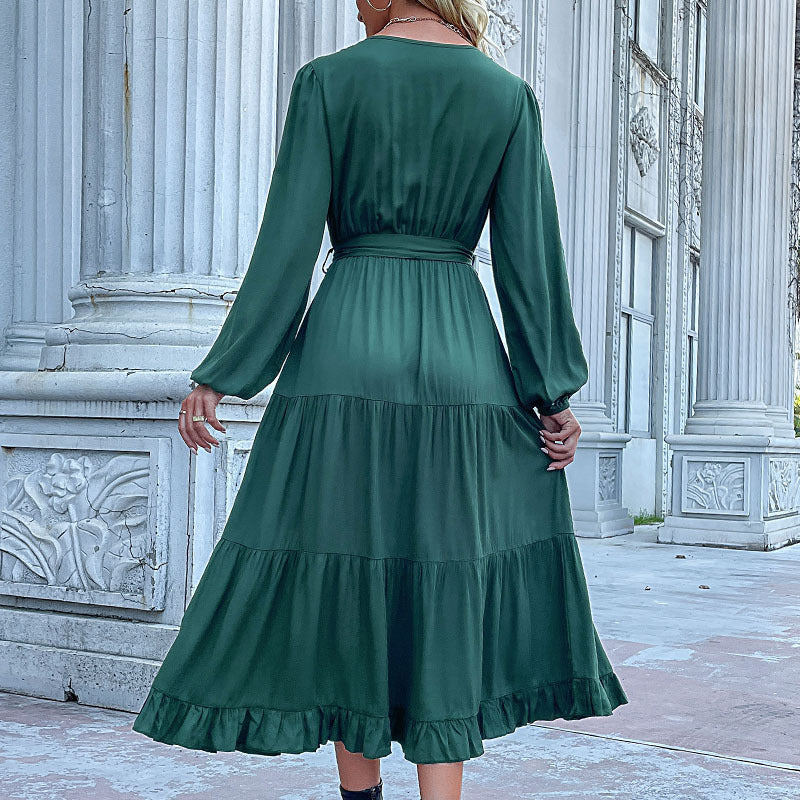 Casual Long Sleeve Solid Color Dress Draping Effect
