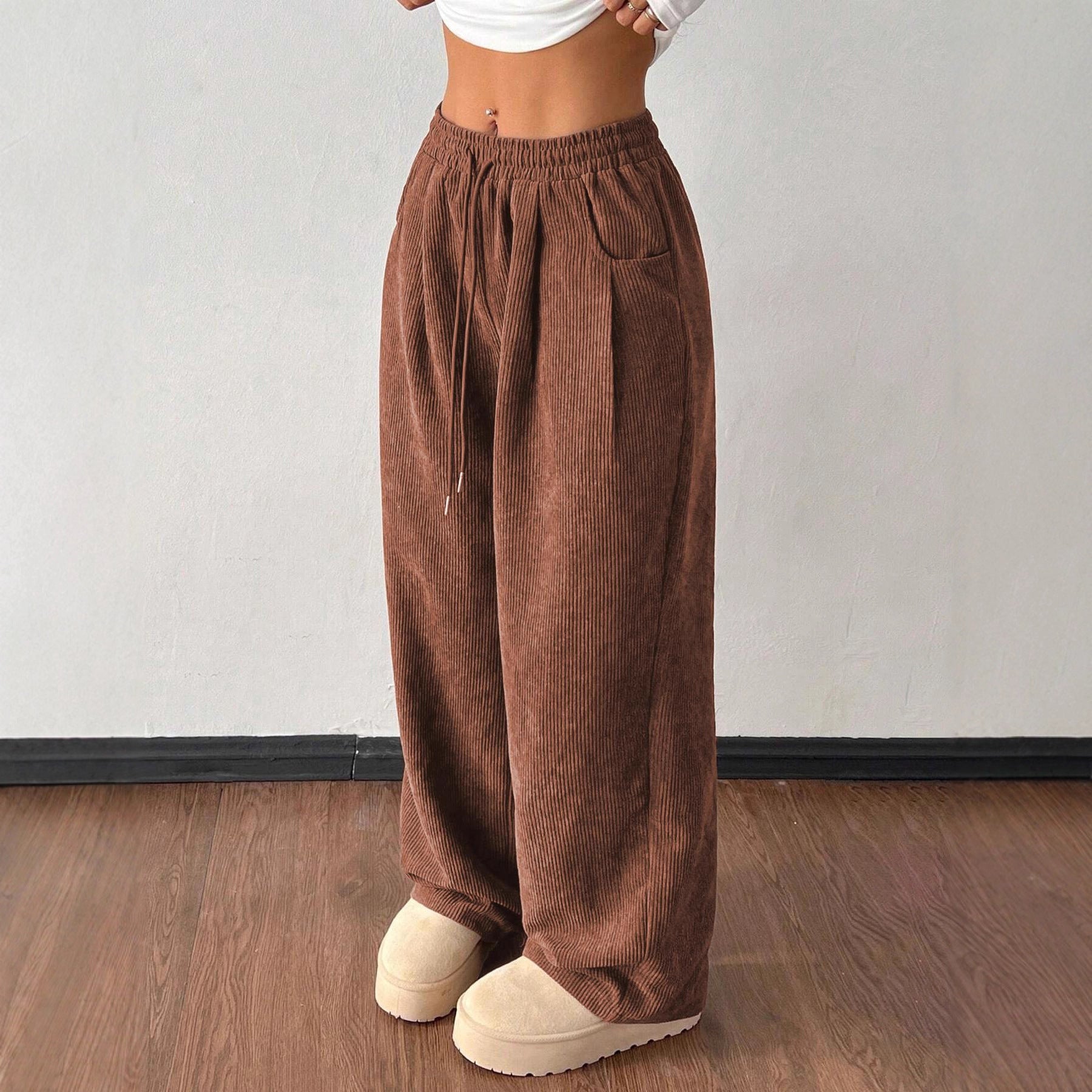 Corduroy Wide-leg Pants For Women Loose-fitting Figure-flattering And Drapey Casual