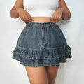 Womens Flounced A-Line High-Waist Denim Skirt