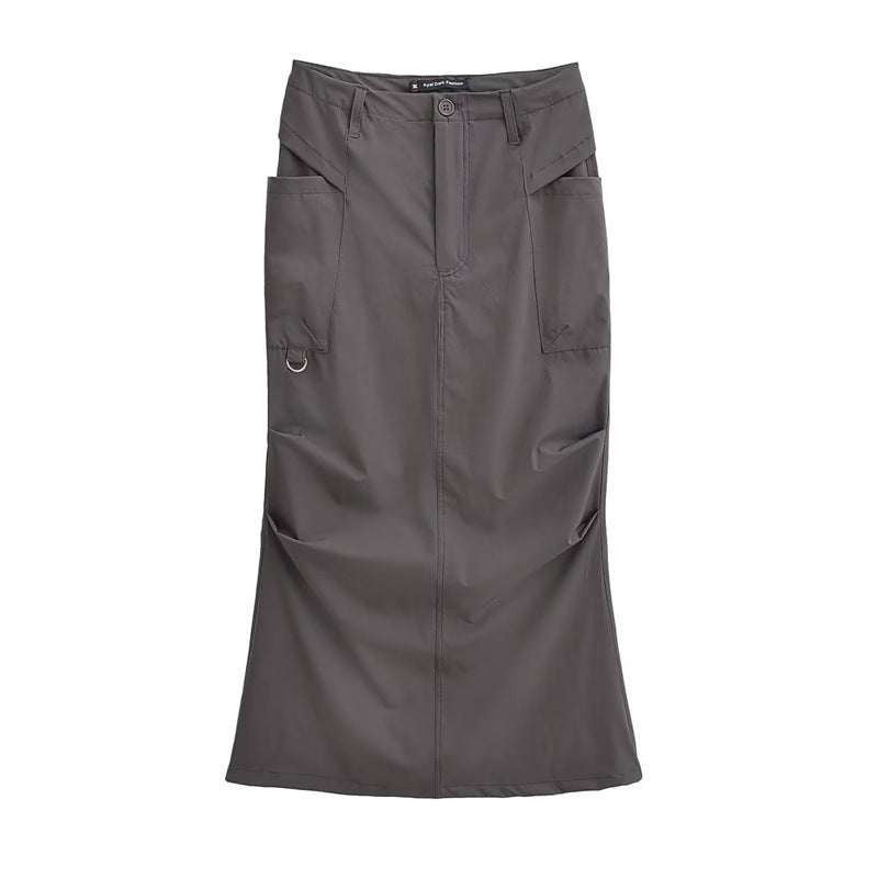 Hong Kong Style Retro Summer Solid Color High Waist Work Clothes Skirt For Women