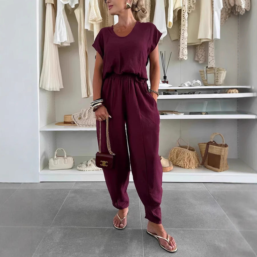 New Summer Linen Ice Silk Leisure Fashion Suit Two-piece Pants
