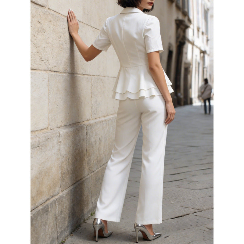 New Solid-color Short-sleeve Blazer Two-piece Set