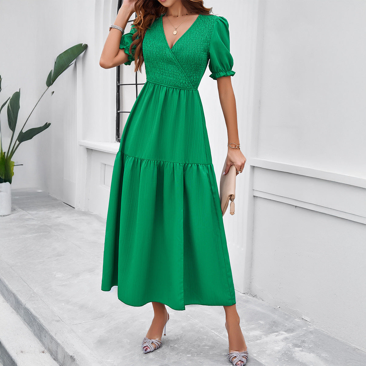 Holiday Casual Style High Waist Beveled Dress Women's Clothing