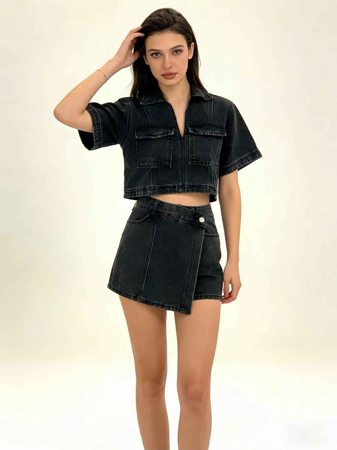 Top And Spicy Skirt With A High Asymmetrical Waist