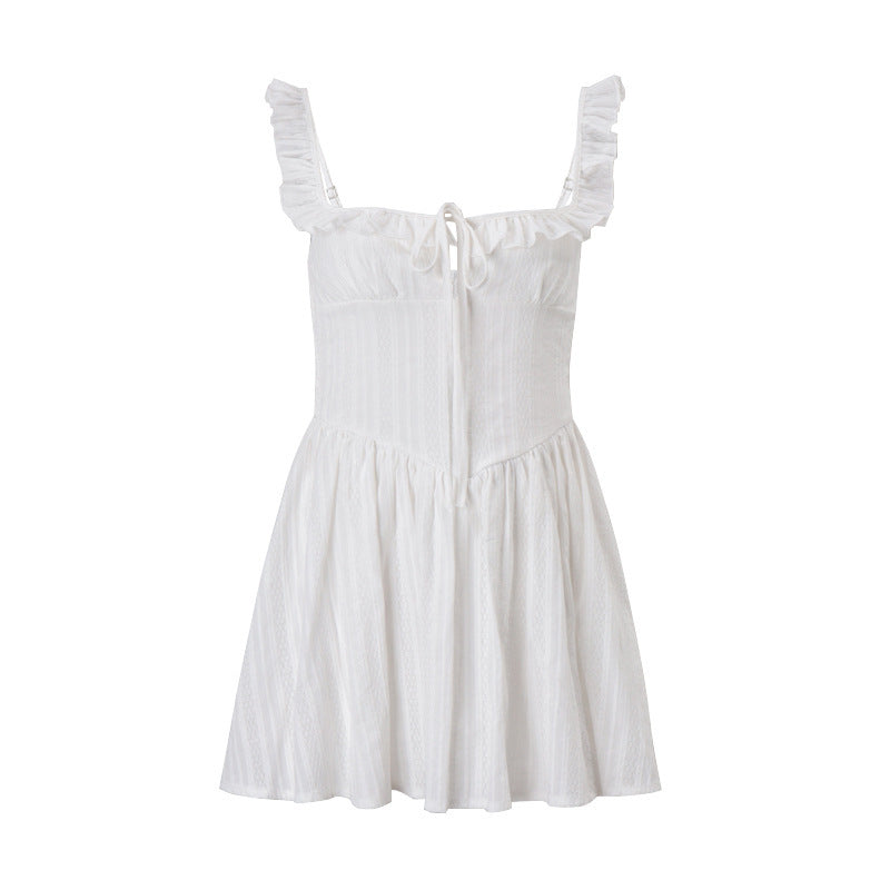 Lotus Leaf Square-neck Cinched Slimming Sweet Wind Dress