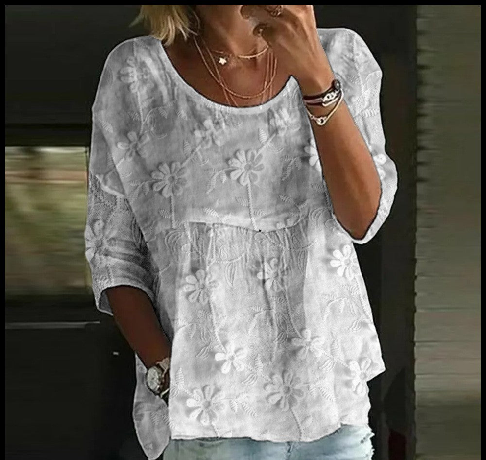 Women's T-shirt Casual Spider Bat Digital Print Mid Sleeve Pleated Round Neck Top