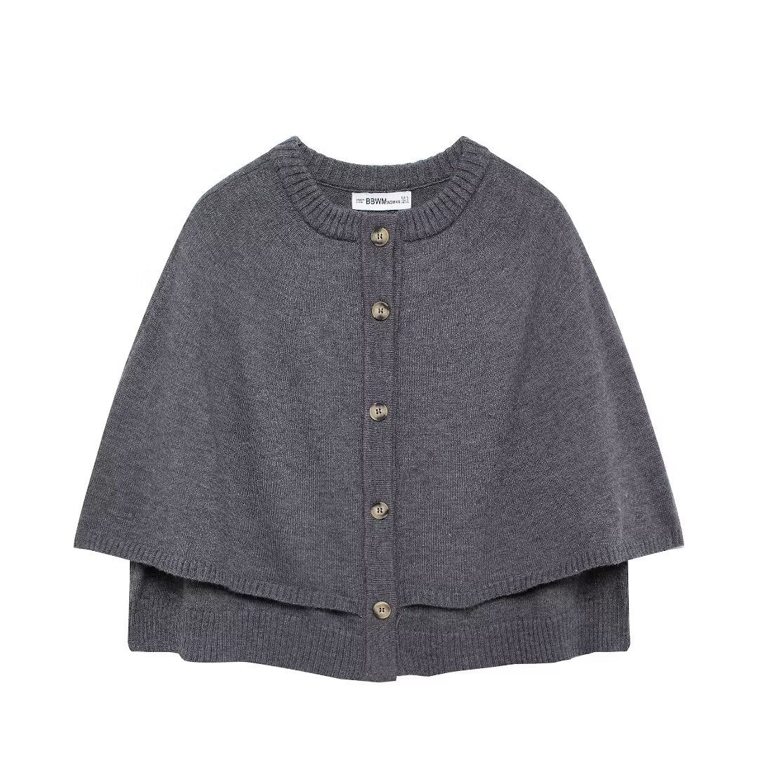 Round Neck Loose Slimming Solid Color Knitted Shawl